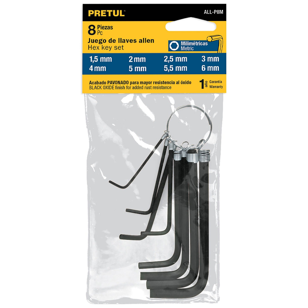 LLAVES ALLEN BLISTER JUEGO X 8 PCS MM PRETUL C: 21851