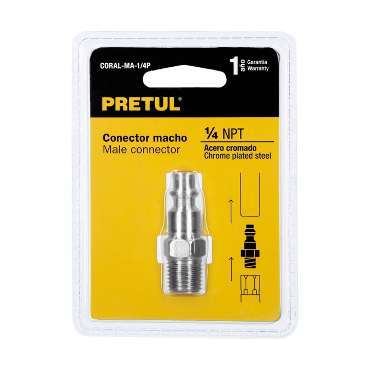 CONECTOR RAPIDO PARA COMPRESOR ACERO 1/4 NPT MACHO PRETUL 27023