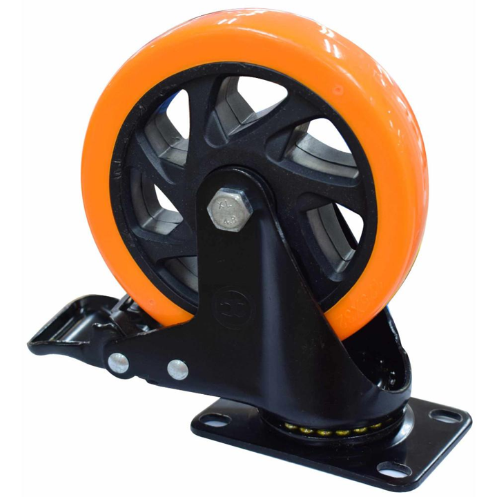 RODACHINES 5" PLANO NARANJA CON FRENO GIRATORIO 125MM 150KG