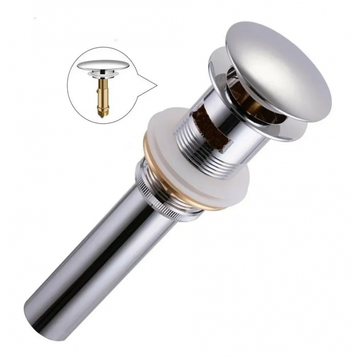 DESAGUE SENCILLO PARA LAVAMANOS CROMADO PUSH CON REBOSE 1-1/4 LARGO TAUMM