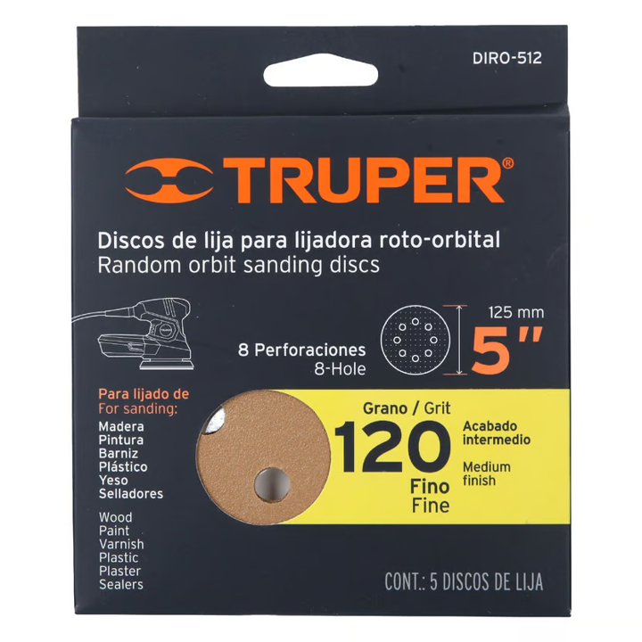 DISCO LIJADORA ORBITAL 5" G120 X 5UND TRUPER