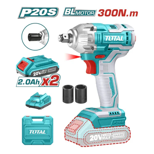 PISTOLA IMPACTO INALAMBRICA 1/2 20V 2BAT + CARG + MALETIN PLASTICO TOTAL (UTIWLI2038)