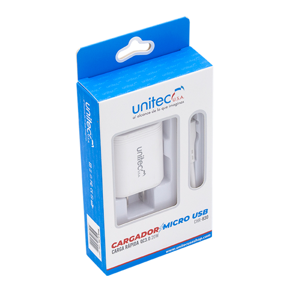 CARGADOR MICROUSB CARGA RAPIDA QC 3.0 20W CHR830 UNITEC