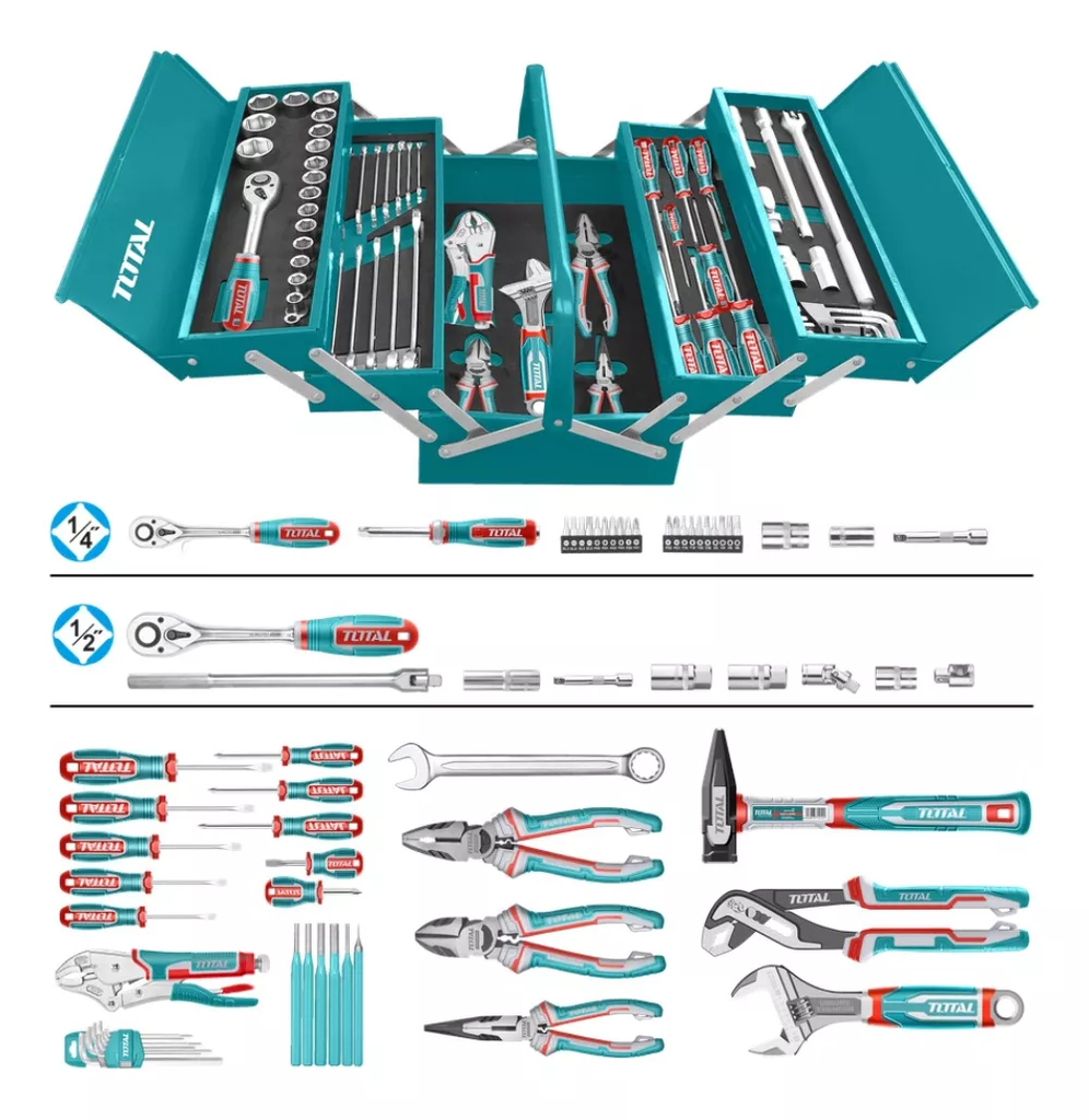 CAJA DE HERRAMIENTAS INCLUYE 108 PZS INDUSTRIAL METALICA TOTAL (THTCS121081)