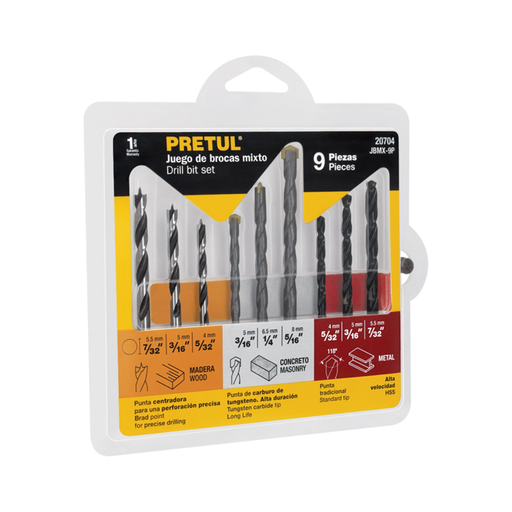 [12142] JUEGO DE BROCAS MIXTO 9PCS PRETUL