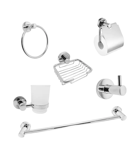 [10019] ACCESORIOS PARA BAÑO KIT PARED 6 PIEZAS C/CUBRE ROLLO TAUMM
