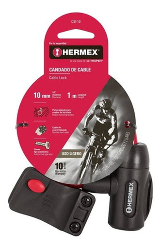 [10906] CANDADO PARA BICICLETA LLAVE FINO 10X1000MM HERMES
