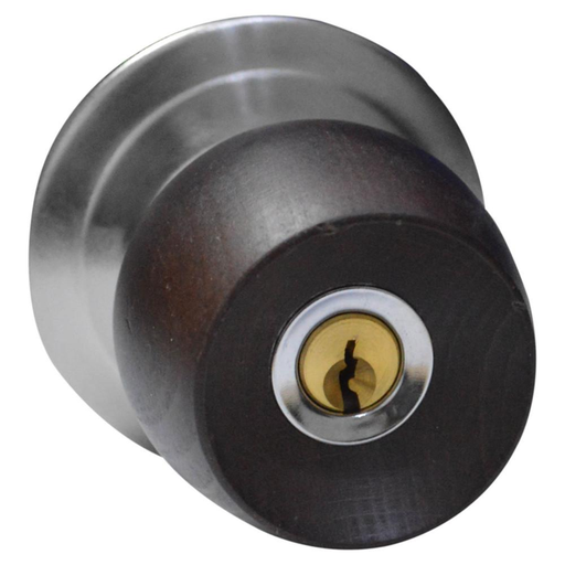[11034] CHAPAS PUERTA BAÑO POMO MADERA CAFE OSCURA ESCUDO CROMADO UDUKE