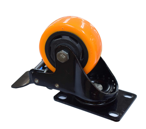 [13650] RODACHINES 3" PLANO NARANJA CON FRENO GIRATORIO 75MM 100KG