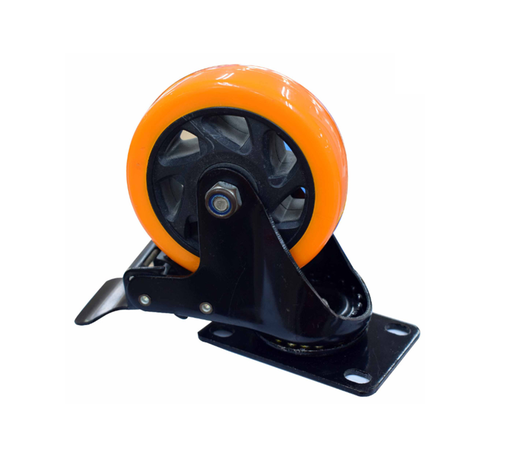 [13651] RODACHINES 4" PLANO NARANJA CON FRENO GIRATORIO 100MM 120KG