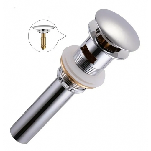 [15640] DESAGUE SENCILLO PARA LAVAMANOS CROMADO PUSH CON REBOSE 1-1/4 LARGO TAUMM