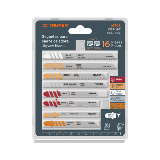 [16692] HOJA DE SIERRA PARA CALADORA JGO X 16PCS "T" TRUPER