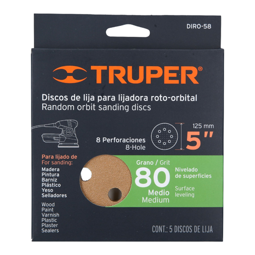 [16775] DISCO LIJADORA ORBITAL 5" G80 X 5UND TRUPER