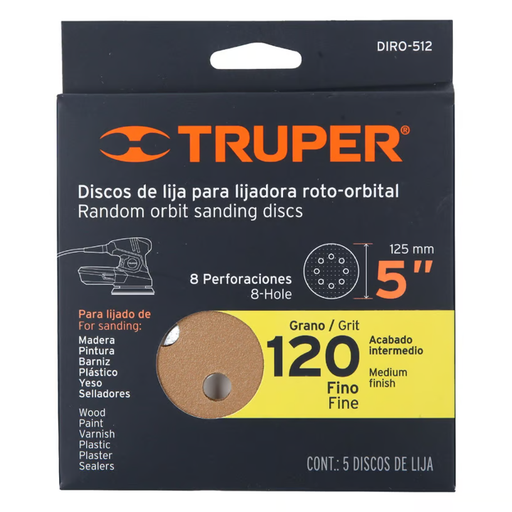 [17175] DISCO LIJADORA ORBITAL 5" G120 X 5UND TRUPER