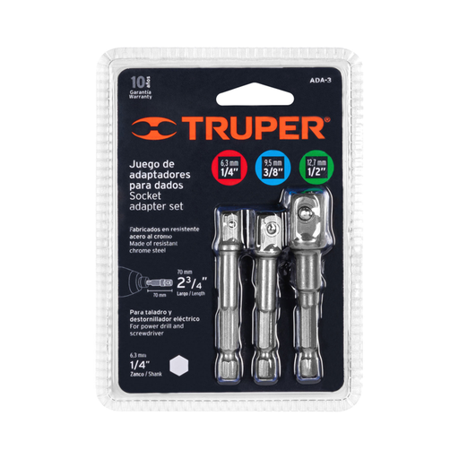 [17276] JUEGO DE 3 ADAPTADORES PARA COPAS 1/4",3/8 Y 1/2" TRUPER C23974