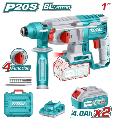 [17837] TALADRO ROTOMARTILLO 20V SDS PLUS 2,5 JULES INCLUYE 2 BATERIAS Y 1 CARGADOR SUPER TOTAL (UTRHLI202287)
