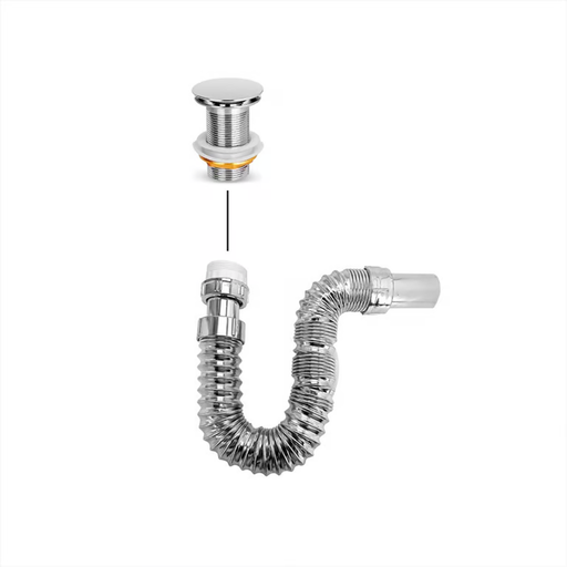 [18035] SIFON FLEXIBLE CROMADO CON PUSH GLOBY IMPORTADO