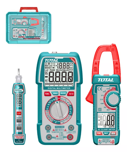 [18284] KIT MEDIDOR DE CORRIENTE DIGITAL INCLUYE PROBADOR - TESTER - PINZA SUPER TOTAL (TOS24067)
