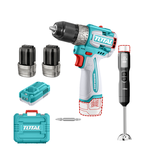 [18364] TALADRO INALAMBRICO 1/2 16V 60NM INCLUYE 2 BATERIAS 2,0AH + CARGODOR + BATIDORA DE MANO INDUSTRIAL SUPER TOTAL (UTCKLI1628)